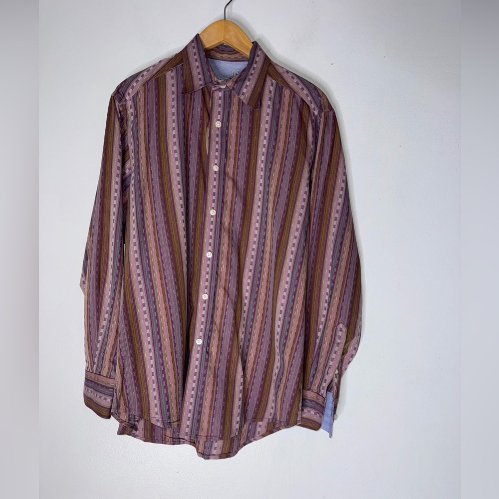Robert Graham Mens Button Up Shirt Size M Pink Multicolor Stripe Casual Office
